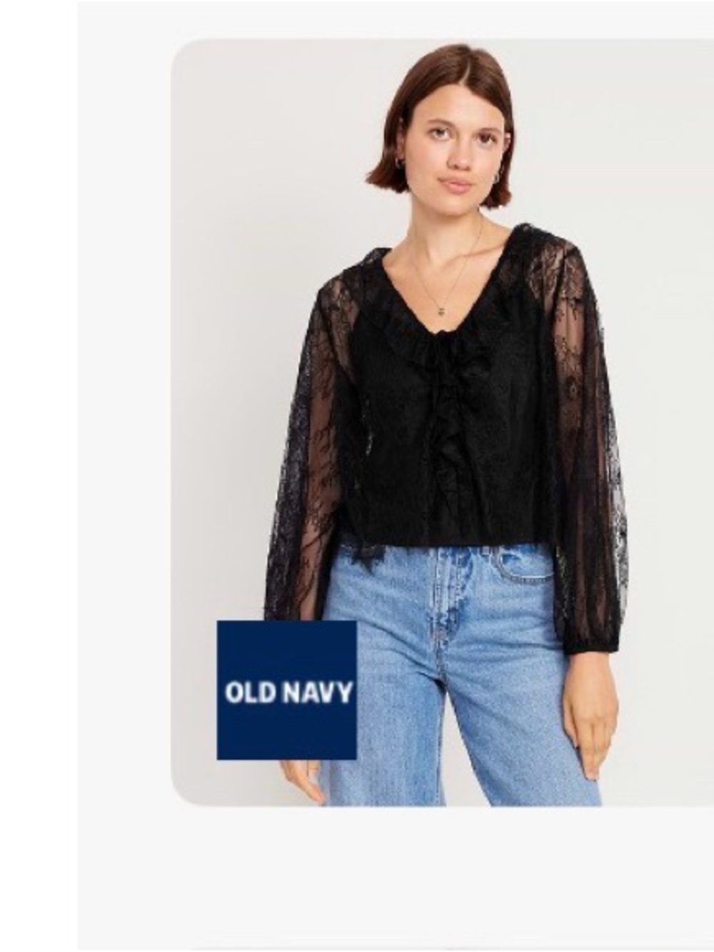 Old Navy Black Lace V-Neck Ruffle Blouse